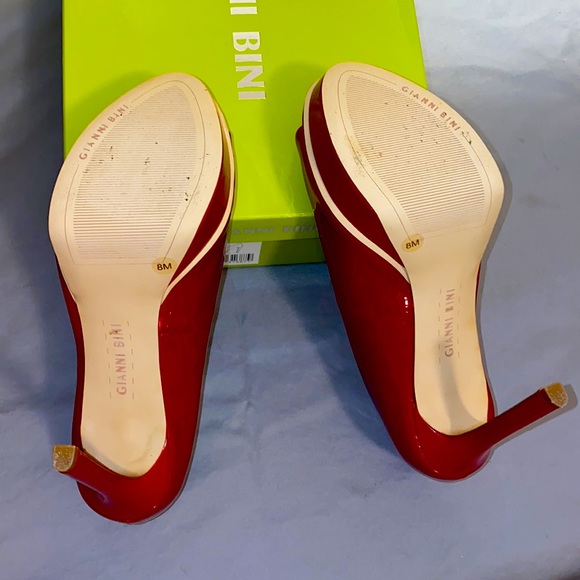 Gianni Bini Red Patent Leather Platform Stiletto Peep Toe Pumps New In Box 8M - Picture 7 of 13